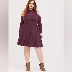 Torrid Plum Mockend Cold Shoulder Long Sleeve Sweater Dress 3X